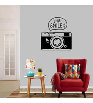Just Smile Yazılı Fotoğraf Makinesi Dekoratif Duvar Sticker, Çıkartma, Etiket