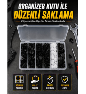 Profesyonel Oto Klips Tamir Seti 6 Farklı Model Plastik Sabitleme Pimi Organizer Kutulu