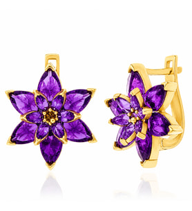 Gümüş Gold Mor Lotus Çiçeği Kadın Küpe