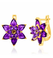 Gümüş Gold Mor Lotus Çiçeği Kadın Küpe