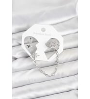 Kutup Yıldızı Model Pirinç Gümüş Renk Zincir Bağlantılı Ear Cuff Küpe Seti - TJ-BKP11551