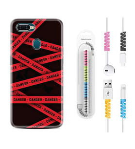 Oppo A5S A15 A16 A54 A55 A73 A74 Kılıf Kablo Koruma Spiral Silikon Danger 1372
