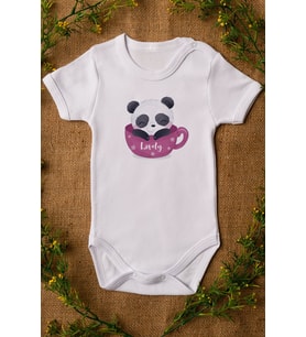 Unisex Bebek Cup Panda Baskılı Beyaz Çıtçıtlı