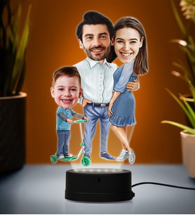 Doğum Günü Hediyesi,Sevgiliye Hediye, Kişiye Özel Fotoğraflı Aile 4 Karikatür 3D Led Lamba (Beyaz)