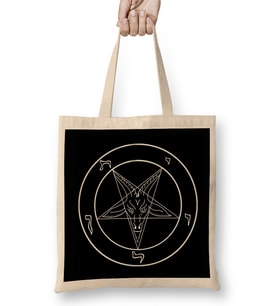 New Black Goat Of Mendes Pentagram Satan Satanic Seal Of Baphomet Metal 666 Devil Gift Bez Çanta Uzun Saplı