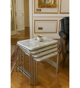 Athens Marble Masa 4'lü Sahne Sehpa Metal Krom Nikel Ayaklı