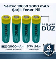 Sertec 18650 Şarjlı Pil 2000mAh Fener Pili 3.7V Li-ion Başlıksız Düz 4lü