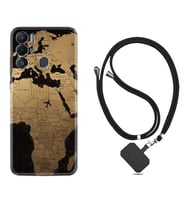 Tecno Pova Neo Kılıf Silikon Boyun Askılı İpli Desenli Silikon Map Planet 1656
