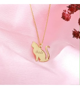 Kişiye Özel 925 Ayar Gümüş Kedi Silüet İsim Kolye (Gold)