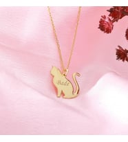 Kişiye Özel 925 Ayar Gümüş Kedi Silüet İsim Kolye (Gold)