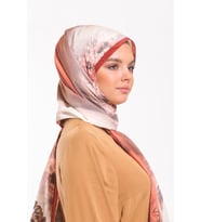 Çiçekli Desen Elegante Seri Şal Eşarp Askısı İle Birlikte 75x200 Krem Taba Krem-