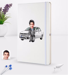 BK Gift Kişiye Özel Plakalı Erkek Fiat Albea Karikatürlü Beyaz Termo Deri Defter 16x24cm Model 2