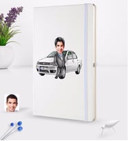 BK Gift Kişiye Özel Plakalı Erkek Fiat Albea Karikatürlü Beyaz Termo Deri Defter 16x24cm Model 2