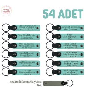 Anneler Günü İçin Kişiselleştirilmiş Anı Anahtarlık 54’lü Set, Özel Etkinlikler İçin, Turkuaz & Gri