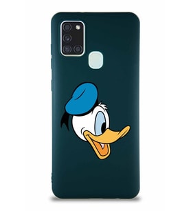 Samsung Galaxy A21S Soft Premier Kapak Donald Duck-F Tasarımlı Silikon Kılıf - Yeşil (Şeffaf)