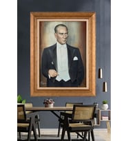 Altın Varaklı Çerçeveli Paspartulu Atatürk Tablo TR1578 (Gold)