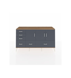 Kronos Konsol 4 Raflı 6 Çekmeceli 3 Kapaklı 176x59x99 Çam-Antrasit