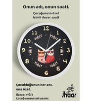 İsme Özel Kediler Çocuk Odası Duvar Saati Orta Boy 30 cm Beyaz Camlı Sessiz