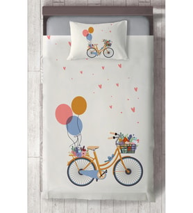 MEKTA HOME BEBEK VE ÇOCUK ODASI Bisikletli Balon Desenli Yatak Örtüsü