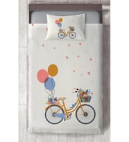MEKTA HOME BEBEK VE ÇOCUK ODASI Bisikletli Balon Desenli Yatak Örtüsü