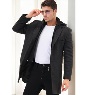 PLT9371 DEWBERRY ERKEK PALTO-DİAGONAL ANTRASIT