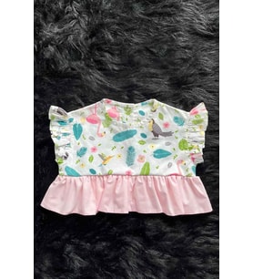 Flamingo Desenli Kız Çocuk Bebek Crop Kısa Renkli Pembe Şeker Bluz