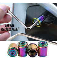 Kilitlemeli Sibop Kapağı Alyanlı Sibop Kapağı Araba Motosiklet Bisiklet Metal Sıkmalı Bukalemun 4 lü