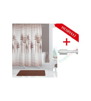 Ağaç Desen Banyo Perdesi Askı Hediyeli 180x200cm Tek Kanat Duş Perdesi, Kahverengi Banyo Duş Perdesi