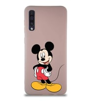 Samsung Galaxy A50S Soft Premier Kapak Mickey Mouse-E Tasarımlı Silikon Kılıf - Pudra (Şeffaf)
