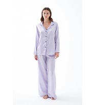 Kadın Lila Oversize Saten Pijama Takımı – Rahat Kesim Şık Ev Giyim Seti