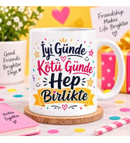 İyi Günde Kötü Günde Hep Birlikte Renkli Baskılı Kupa – Arkadaşlık Hediyesi