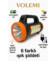Volemi V-003 Güneş Enerjili Şarjlı Kamp Lambası (3 W + 15 W) Uzun Menzilli Acil Durum Feneri (Siyah)