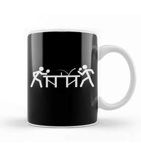 Ping Pong Table Tennis Stick Figures Player Kupa Bardak Porselen