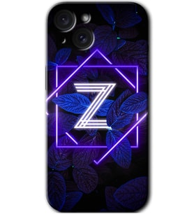 İphone 15 Kılıf HD Desen Baskılı Kılıf - Dark Neon Yaprak Z Harfi