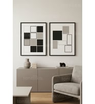 Modernist Geometri 2’li Ahşap Çerçeveli Tablo Seti