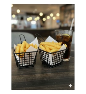 Siyah Metal Kare Patates Ve Atıştırmalık Sunum Sepeti Fritöz Sunumluk 2 Adet