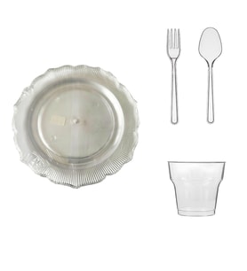 Omeyva 26 Cm. Plastik Mika Şeffaf Sorfa Piknik Seti - 12 Kişilik Tabak Bardak Çatal Kaşık Takımı