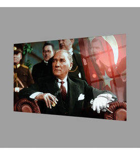 Atatürk ve Türk Bayrağı Cam Tablo 4mm Dayanıklı Temperli Hediyelik Büyük Tablo