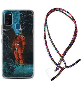 Samsung M21 M22 M23 M30 M31S M32 Kılıf Boyun Asklı Rasta Silikon Astronot Smoke 1769