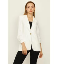 Kadın Kruvaze Yaka Düğme Kapamalı Blazer Ceket (Beyaz)