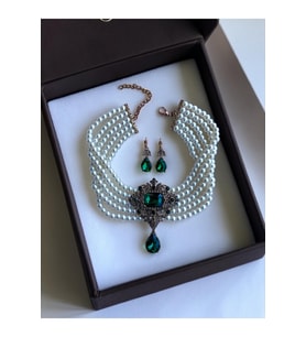 Baget Ve Su Damlası inci Choker Kolye ve Küpe Seti