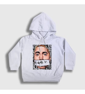 Presmono Unisex Çocuk Beyaz My Name Is Eminem Kapüşonlu Sweatshirt 336897tt