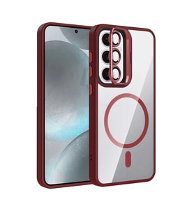 Samsung Galaxy S24 Fe Remim Lensli Magsafe Standlı Kapak - Bordo