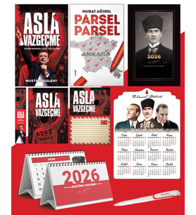 Asla Vazgeçme - Ayraç - Kartpostal - Poster - Parsel Parsel -  2026 Ajanda Kalpaklı - Ata Ahşap Duvar Takvimi - Masa Takvimi