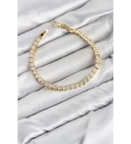 CM Şerit Model Zirkon Taşlı VIP Seri Gold Renk Pirinç Kadın Bileklik