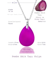 Sertifikalı Damla Model Pembe Akik Taşı Kolye (GÜMÜŞ APARATLI) (Çok Renkli)