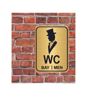 Şapkalı Bay Men Wc Yazılı Metal Yönlendirme Levhası 15x12 Cm Altın