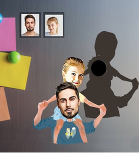 Kişiye Özel Babalar Günü Baba Kız Çocuk Karikatürlü Ahşap Magnet Model-2