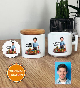 Kişiye Özel Karikatürlü Diyetisyen Hediye Seti T Kupa, Kalemlik, Anahtarlık Diyetisyenler Günü Hediyesi Erkek Diyetisyene Hediye (Beyaz)