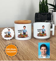 Kişiye Özel Karikatürlü Diyetisyen Hediye Seti T Kupa, Kalemlik, Anahtarlık Diyetisyenler Günü Hediyesi Erkek Diyetisyene Hediye (Beyaz)